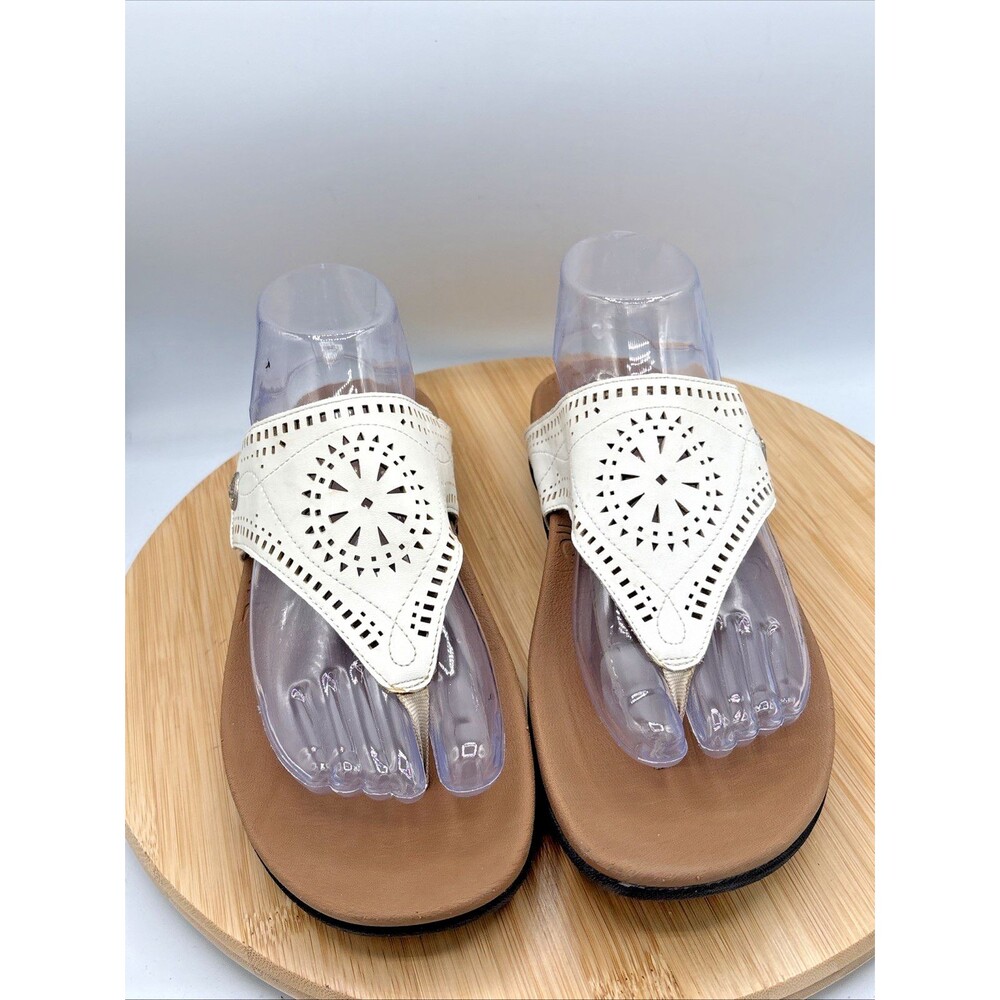 Rockport Ridge Slide Sandals Women 8 White Laser Cut Adjustable Comfort Thong - Picture 2 of 11